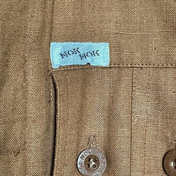 Vintage 80s Linen Safari Shirt Dress Tan Belted Utility Style | Size M | NWT - Picture 6 of 11